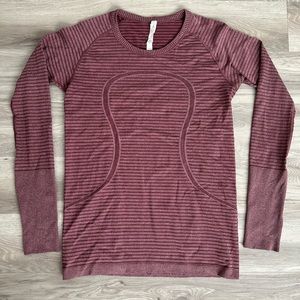 Lululemon Swiftly Long Sleeve LS - size 10 - maroon striped